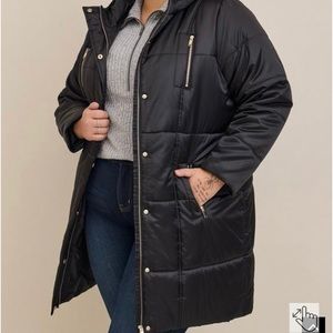 Torrid Black Nylon Zip Front Puffer Jacket Plus Size 28 NWT